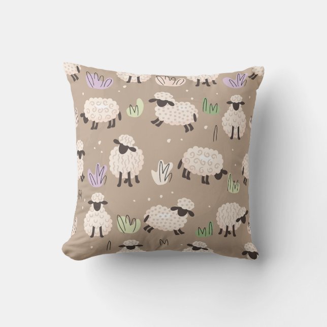 Whimsical Sheep Meadow Cushion (Front)