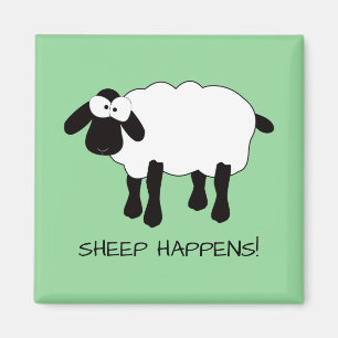 Whimsical Sheep "Sheep Happens!" Magnet