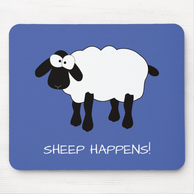 Whimsical Sheep "Sheep Happens" Mouse Pad (Front)