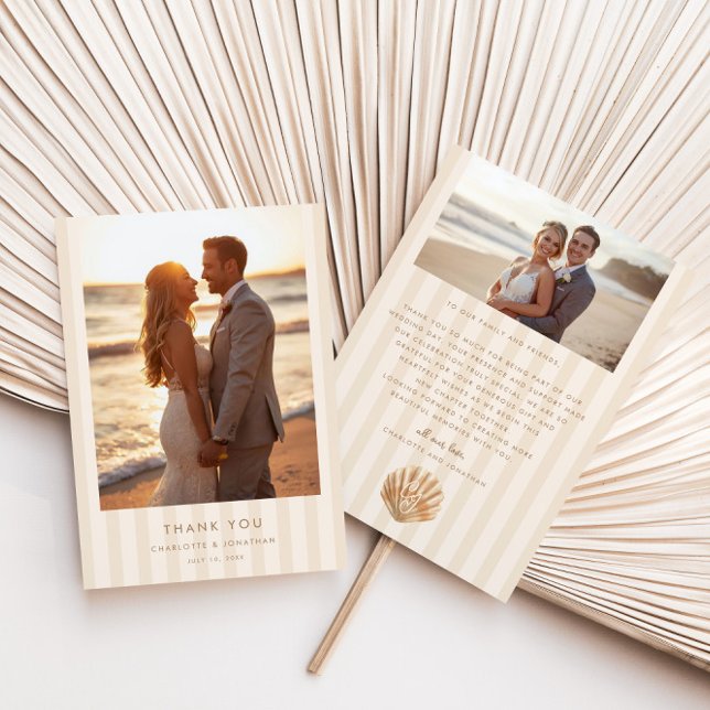 Whimsical Shell Monogram Coastal Wedding Thank You Card (Creator Uploaded)