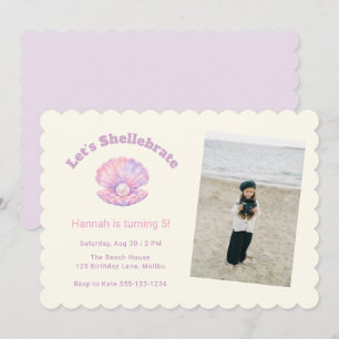 Whimsical Shell Summer Birthday Photo Invitation