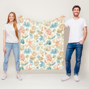 Whimsical Shells & Coral with Soft Blue Accents Fleece Blanket