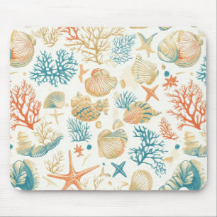 Whimsical Shells & Coral with Soft Blue Accents Mouse Pad