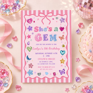 Whimsical She's A Gem Girl Birthday Jewel Party Invitation