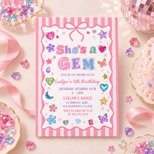 Whimsical She's A Gem Girl Birthday Party Invitation