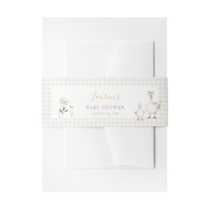 Whimsical Silly Goose Beige Gingham Baby Shower Invitation Belly Band