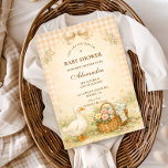 Whimsical Silly Goose Spring Baby Shower Invitation<br><div class="desc">A charming storybook-style baby shower design featuring a sweet watercolor goose standing beside a nest filled with pastel eggs. Delicate spring flowers and soft greenery create a gentle countryside scene, while a blush bow and sage gingham background add a cozy cottagecore touch. The vintage illustration style and soft pastel palette...</div>
