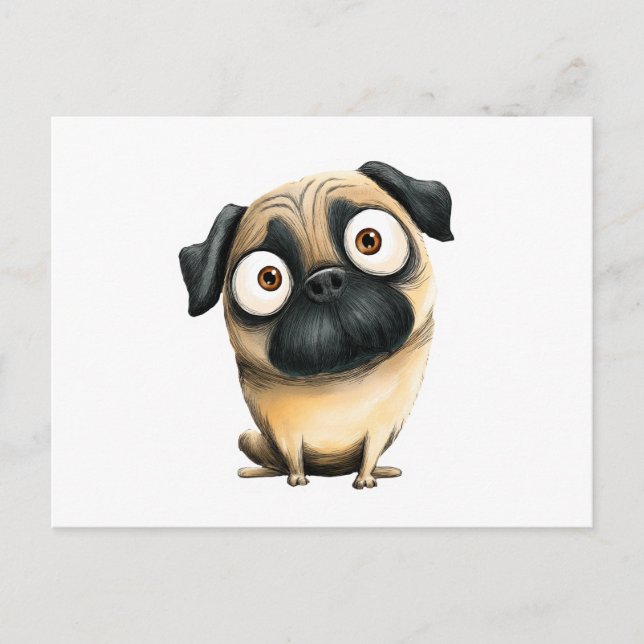 Whimsical Silly Pug Postcard (Front)