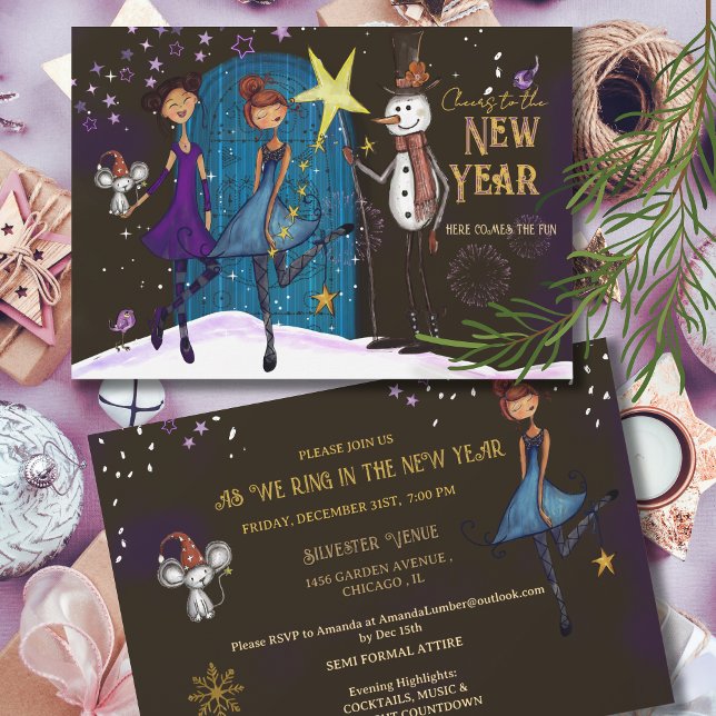 Whimsical Silvester Party Girls Night Out New Year Invitation (Whimsical Silvester Party Girls Night Out New Year Invitation)