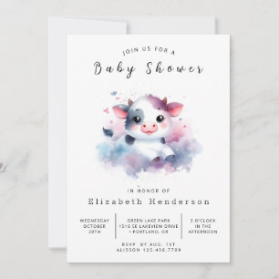 Whimsical Simple Farm Cow Baby Shower Invitation