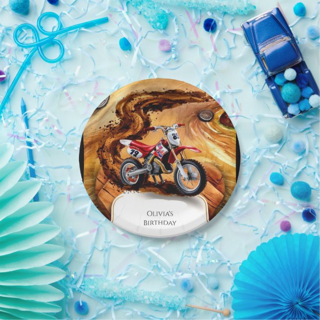 Whimsical Simple Motorcycle Birthday Paper Plate (Party)