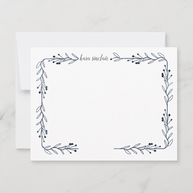 Whimsical Simple Navy Berry Vine Card (Front)