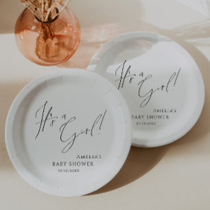 Whimsical Simple Neutral It's a Girl! Baby Shower Paper Plate