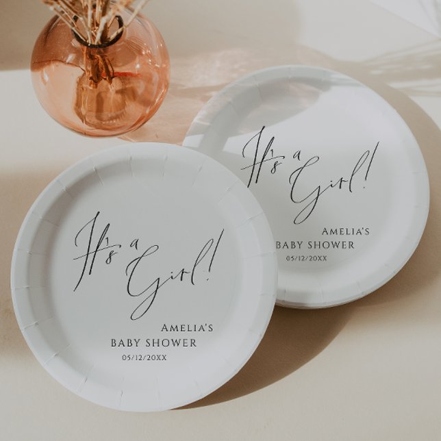 Whimsical Simple Neutral It's a Girl! Baby Shower Paper Plate (Creator Uploaded)