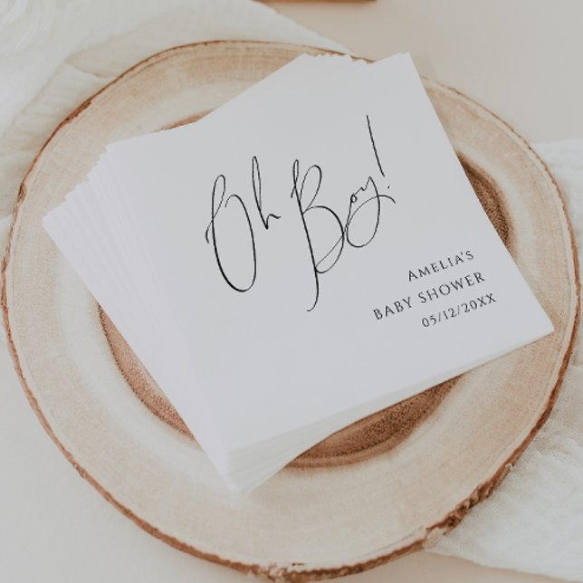 Whimsical Simple Neutral Oh Boy Baby Shower Napkin (Creator Uploaded)