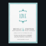 Whimsical Simple Wedding Invitation<br><div class="desc">Simple and sweet vintage-style turquoise wedding invitation has a whimsical "LOVE" graphic and fun pin-striped border. Matching wedding collection:</div>