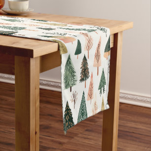 Whimsical Simplistic Christmas Holiday Tree Themed Short Table Runner