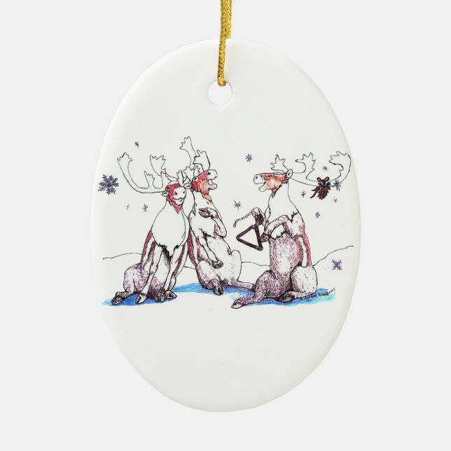 Whimsical Singing Caribou Christmas Ornament (Front)