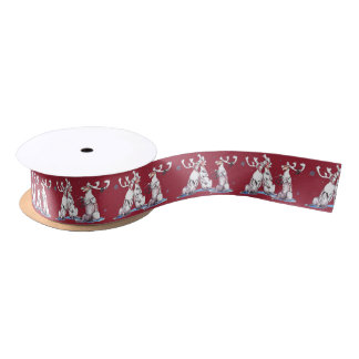 Whimsical Singing Caribou Christmas Ribbon Satin Ribbon