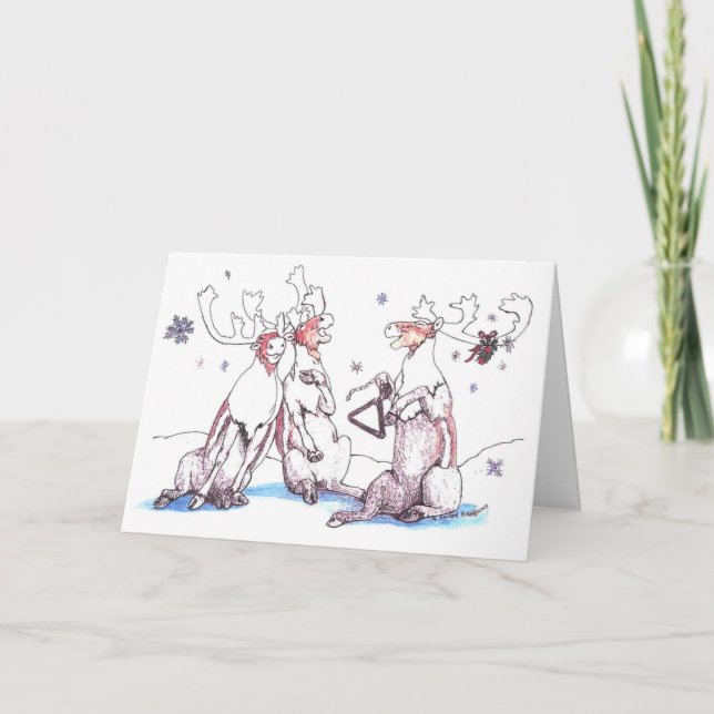 Whimsical Singing Caribou Wildlife Christmas Card (Front)