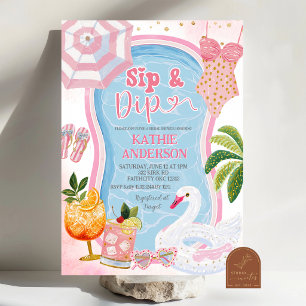 Whimsical Sip and Dip Pool Party Bridal Shower Invitation