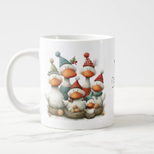 Whimsical Six Geese Laying 12 Days of Christmas Large Coffee Mug