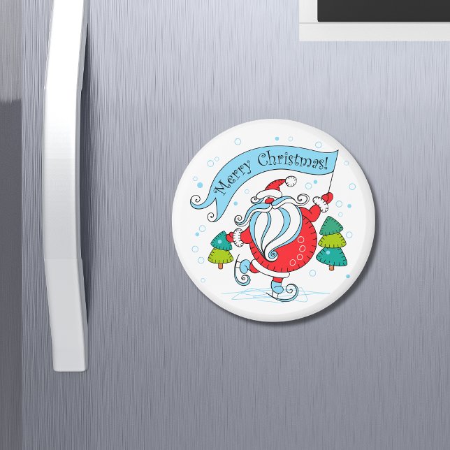 Whimsical Skating Santa Claus | Merry Christmas Magnet (Creator Uploaded)