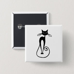 Whimsical Skinny Black Cat 15 Cm Square Badge