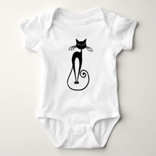 Whimsical Skinny Black Cat Baby Bodysuit