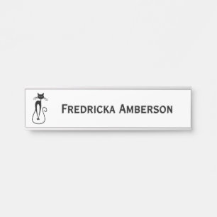 Whimsical Skinny Black Cat Door Sign