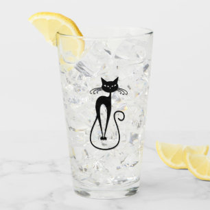 Whimsical Skinny Black Cat Glass