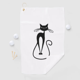 Whimsical Skinny Black Cat Golf Towel
