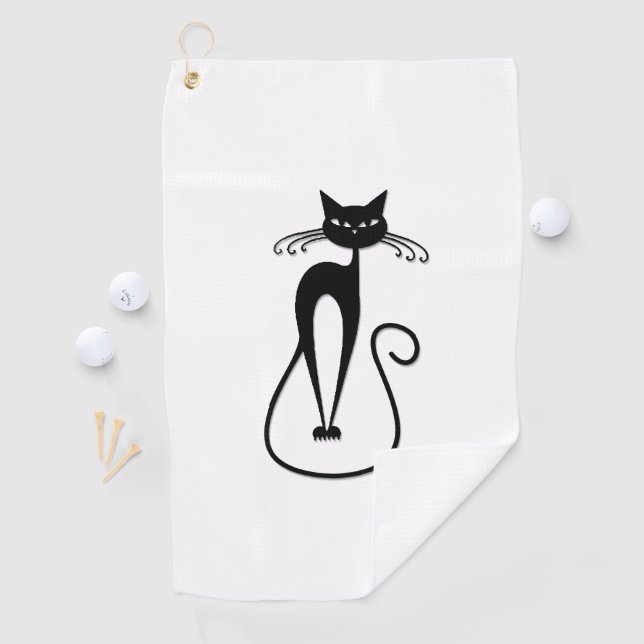Whimsical Skinny Black Cat Golf Towel (InSitu)
