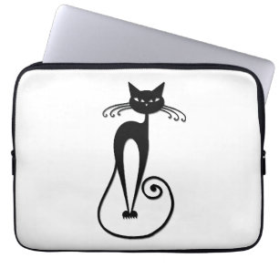 Whimsical Skinny Black Cat Laptop Sleeve