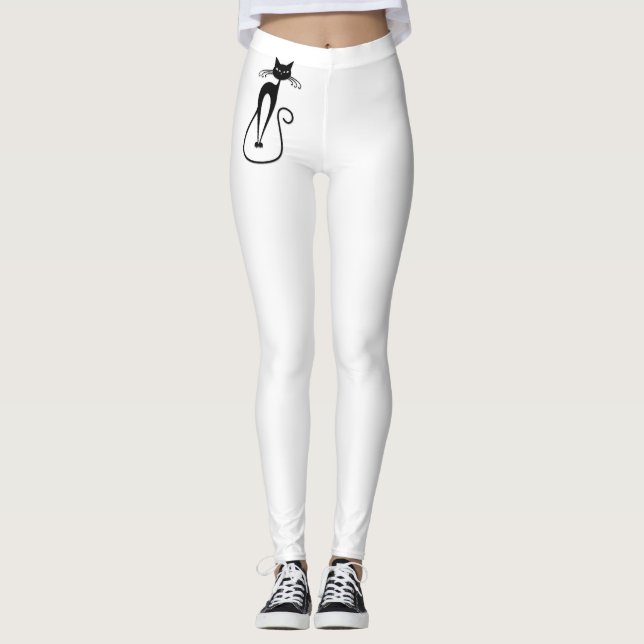 Whimsical Skinny Black Cat Leggings (Front)