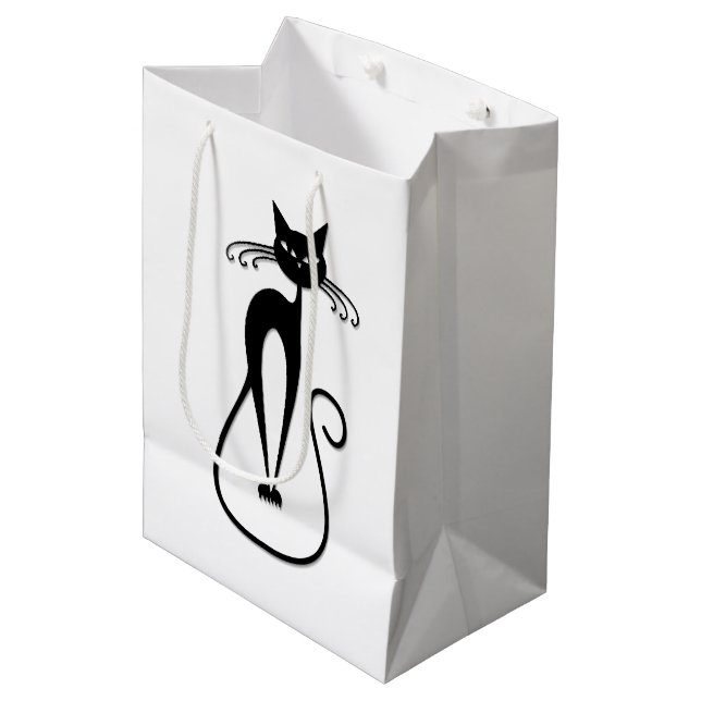 Whimsical Skinny Black Cat Medium Gift Bag (Front Angled)