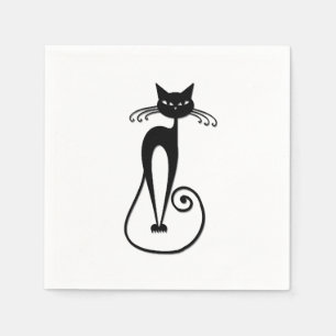 Whimsical Skinny Black Cat Napkin