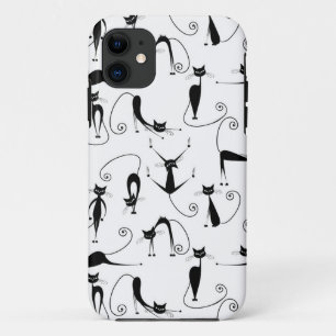 Whimsical Skinny Black Cat Pattern Case-Mate iPhone Case