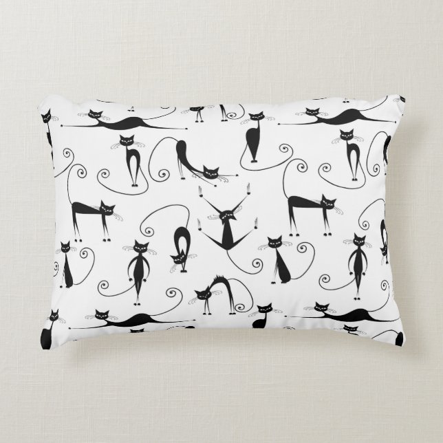 Whimsical Skinny Black Cat Pattern Decorative Cushion (Front)