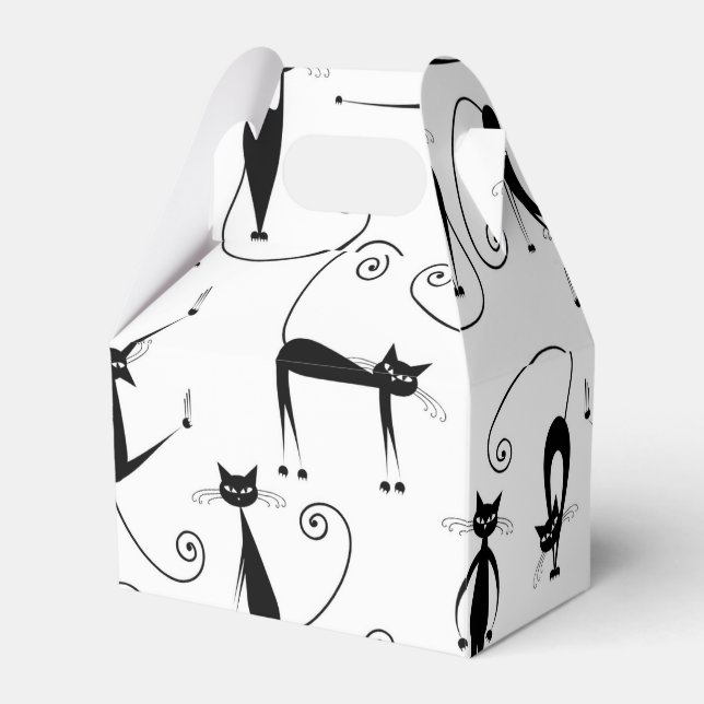 Whimsical Skinny Black Cat Pattern Favour Box (Front Side)