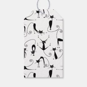 Whimsical Skinny Black Cat Pattern Gift Tags