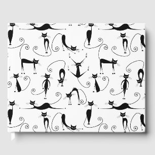 Whimsical Skinny Black Cat Pattern Guest Book