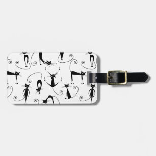 Whimsical Skinny Black Cat Pattern Luggage Tag
