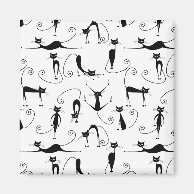 Whimsical Skinny Black Cat Pattern Magnet (Front)