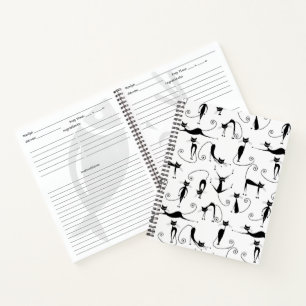 Whimsical Skinny Black Cat Pattern Notebook