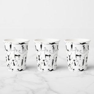 Whimsical Skinny Black Cat Pattern Paper Cups