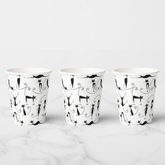 Whimsical Skinny Black Cat Pattern Paper Cups