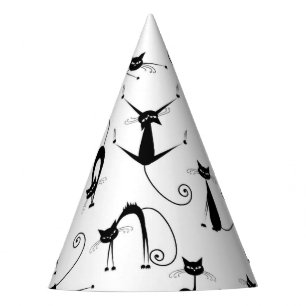 Whimsical Skinny Black Cat Pattern Party Hat