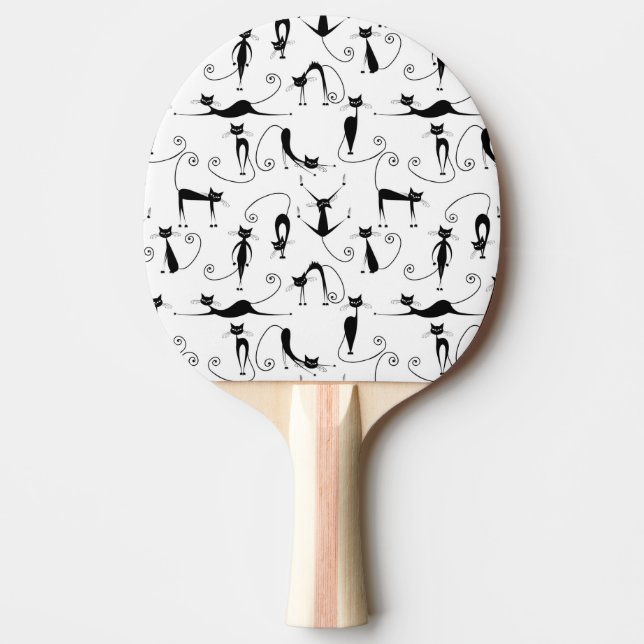 Whimsical Skinny Black Cat Pattern Ping Pong Paddle (Front)