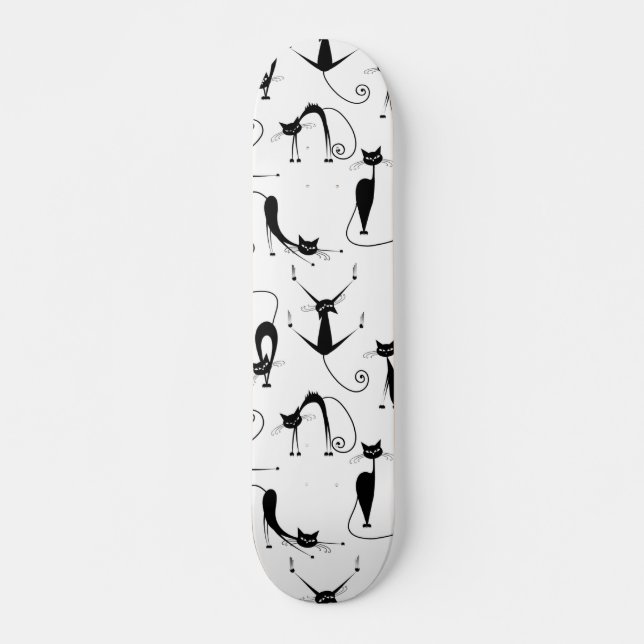 Whimsical Skinny Black Cat Pattern Skateboard (Front)